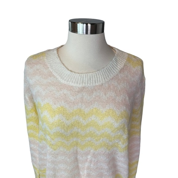Frnch Sweater Womens Striped Long Sleeve Stretch Scoop Neck Yellow Large NWOT - Picture 2 of 9